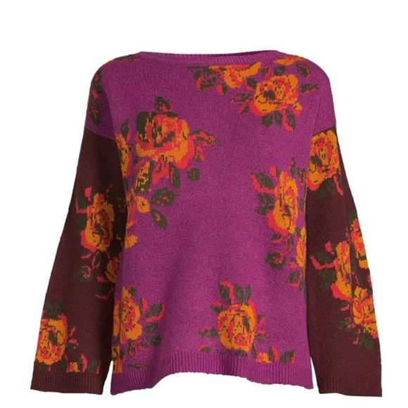 NWT The Pioneer Woman Colorblock Purple Garden Floral Sweater Sweet Rose XXL(20) - Picture 3 of 15